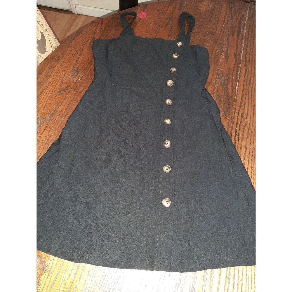 New XS Black Mini Sleeveless Sundress Off Set Faux Button Side Zip
